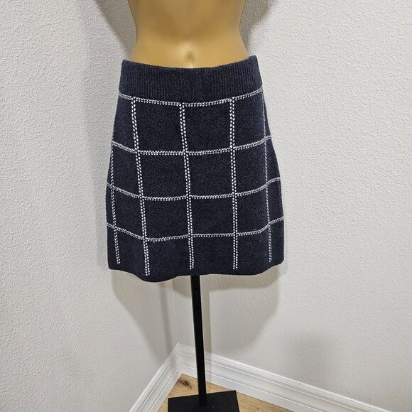 Sweater Skirt Womens Large Blue White Check Mini Knit Stretch Layer Cozy Potter - Picture 6 of 8